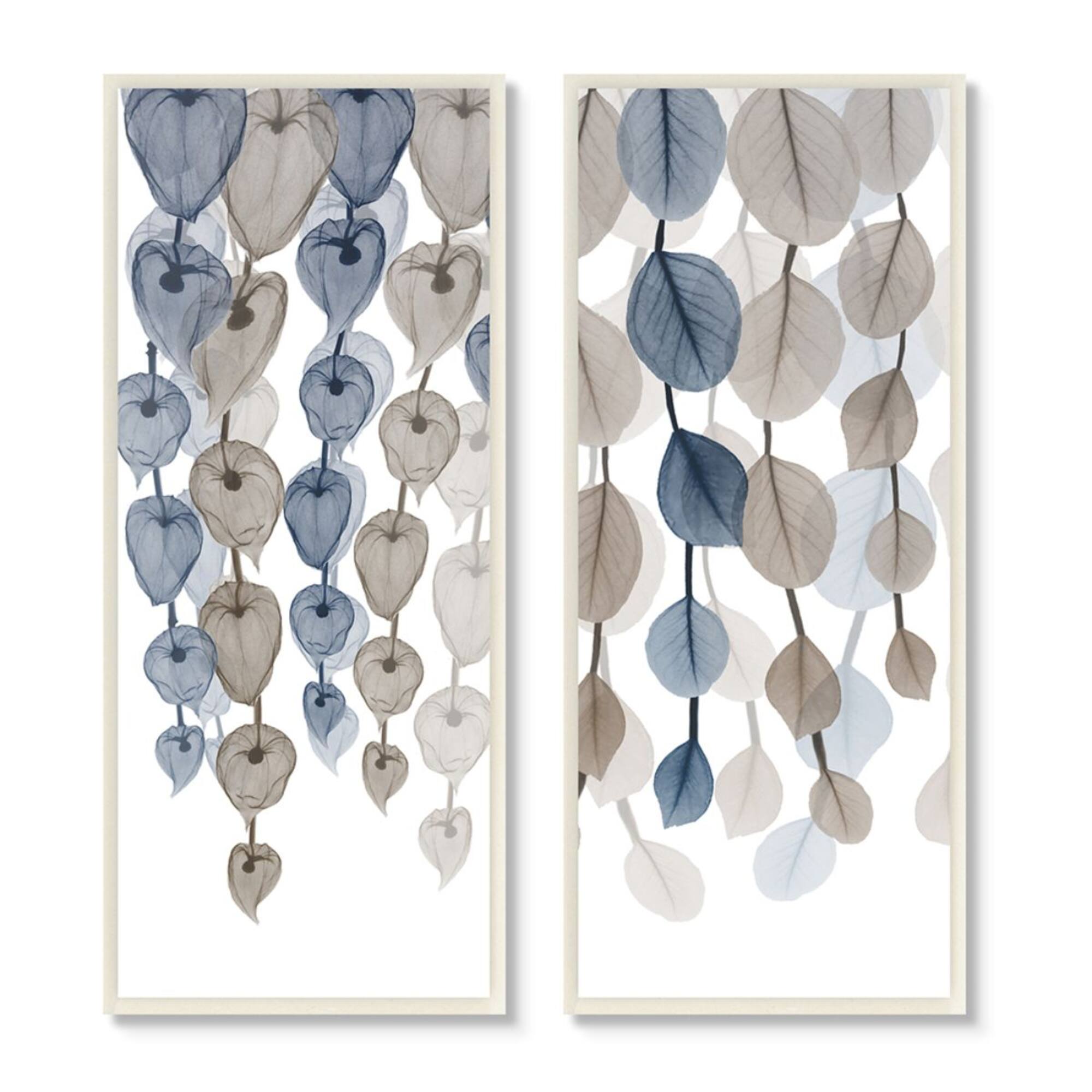 Stupell Industries Neutral Opaque Blue Brown Cascading Leaves Wood Wall Plaque